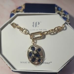 bp Gold-Tone Chain Bracelet with Navy and Clear Stone Charm